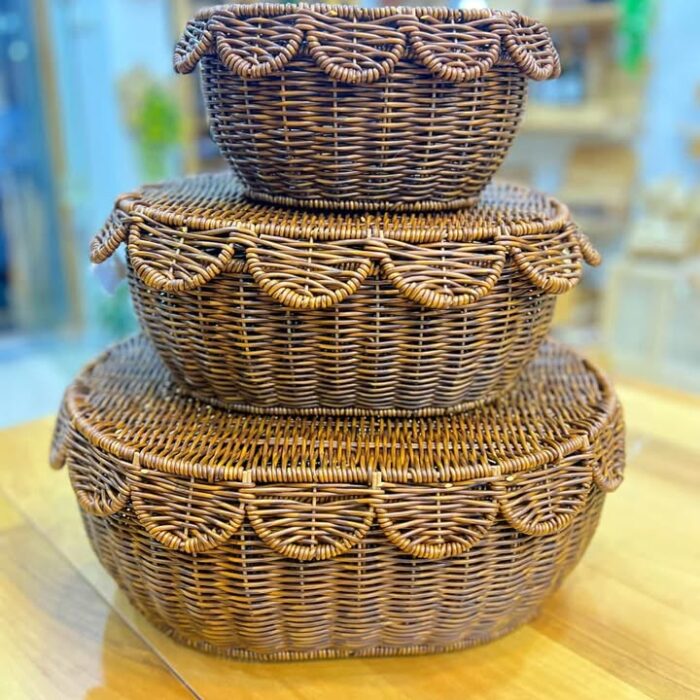 Büyük Boy Oval Fırfır Kenarlı Sepet Seti Kahverengi